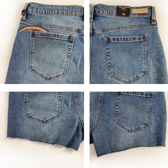 NEW BLANK NYC Cut-Off Denim Shorts Sun Rainbow - Picture 8 of 13